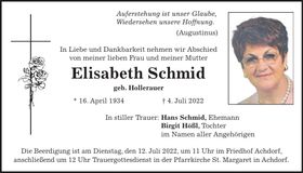 Traueranzeige Elisabeth Schmid