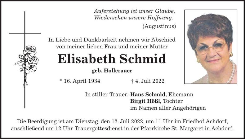 Traueranzeige Elisabeth Schmid