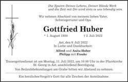 Traueranzeige Gottfried Huber