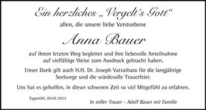 Traueranzeige Anna Bauer