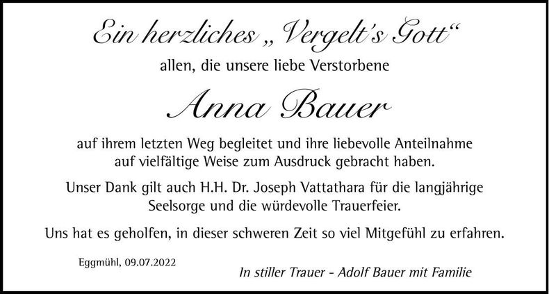 Traueranzeige Anna Bauer