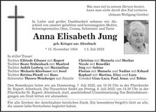 Traueranzeige Anna Elisabeth Jung