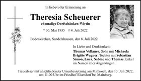 Traueranzeige Theeresia Scheuerer