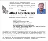 Traueranzeige Alfred Rosenhammer