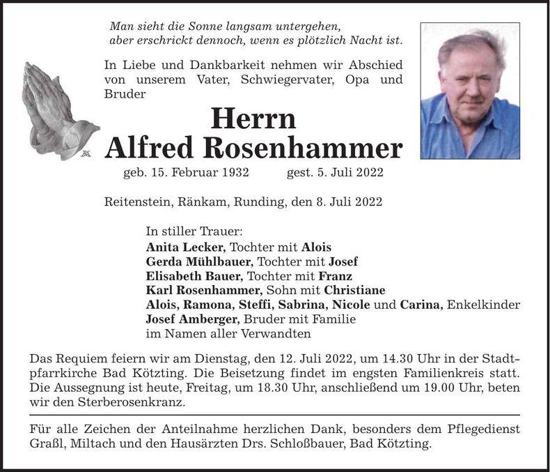 Traueranzeige Alfred Rosenhammer