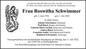 Traueranzeige Roswitha Schwimmer