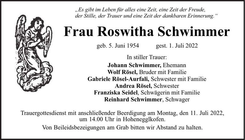 Traueranzeige Roswitha Schwimmer