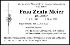 Traueranzeige Zenta Meier