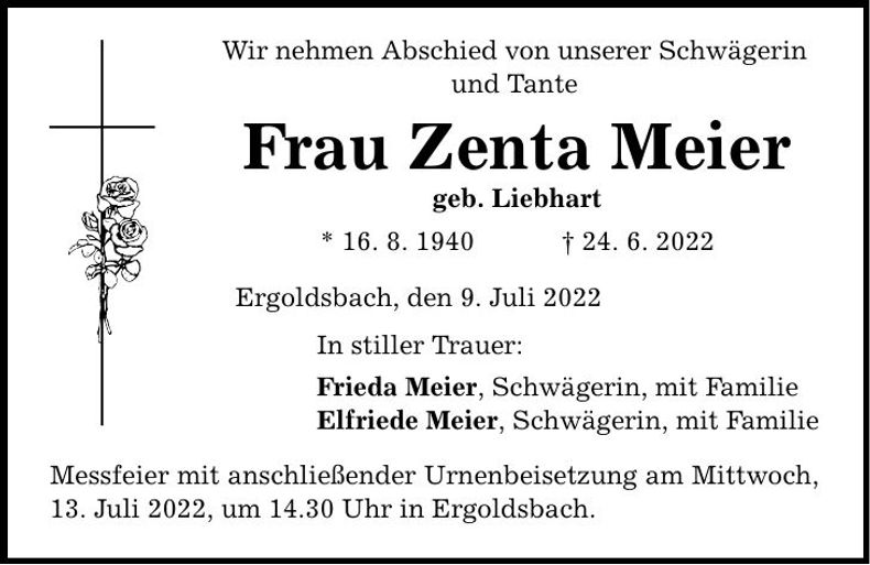 Traueranzeige Zenta Meier