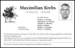 Traueranzeige Maximilian Krebs