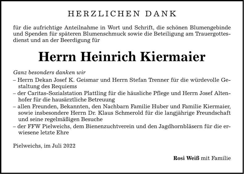 Traueranzeige Heinrich Kiermaier