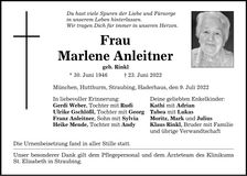 Traueranzeige Marlene Anleitner