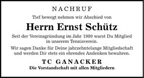 Traueranzeige Ernst Schütz