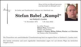 Traueranzeige Stefan Babel
