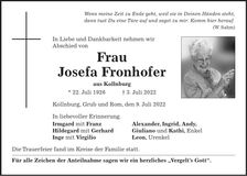 Traueranzeige Josefa Fronhofer