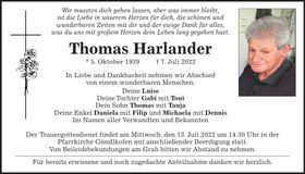 Traueranzeige Thomas Harlander