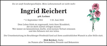 Traueranzeige Ingrid Reichert
