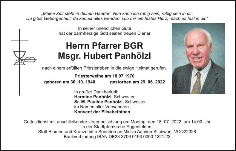 Traueranzeige Hubert Panhölzl