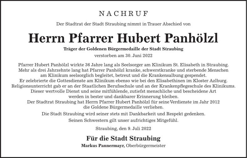 Traueranzeige Hubert Panhölzl