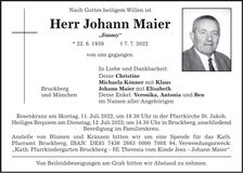 Traueranzeige Johann Maier