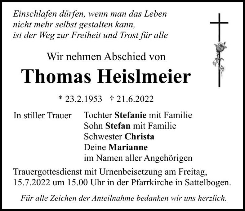 Traueranzeige Thomas Heislmeier