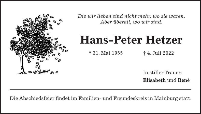 Traueranzeige Hans-Peter Hetzer
