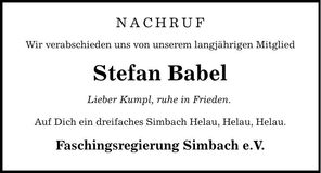Traueranzeige Stefan Babel