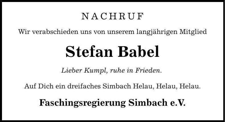 Traueranzeige Stefan Babel
