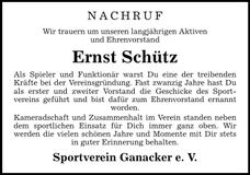 Traueranzeige Ernst Schütz