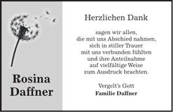 Traueranzeige Rosina Daffner