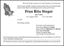 Traueranzeige Rita Steger