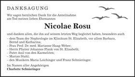 Traueranzeige Nicolae Rosu