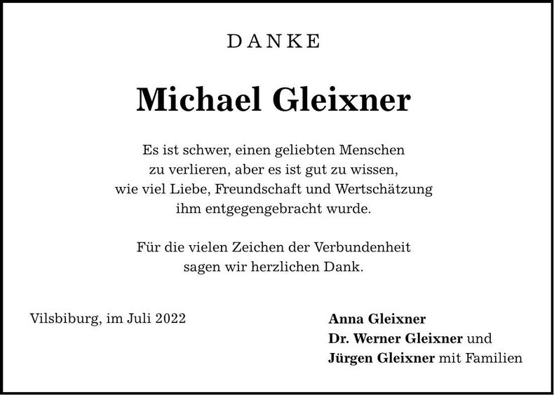 Traueranzeige Michael Gleixner