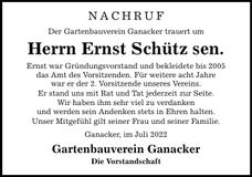 Traueranzeige Ernst Schütz