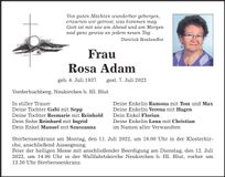 Traueranzeige Rosa Adam