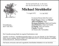 Traueranzeige Michael Strohhofer