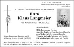 Traueranzeige Klaus Langmeier