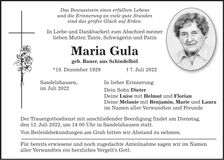 Traueranzeige Maria Gula