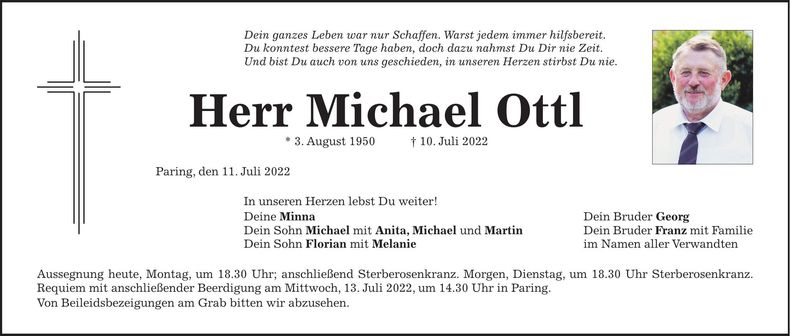 Traueranzeige Michael Ottl