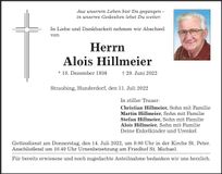 Traueranzeige Alois Hillmeier
