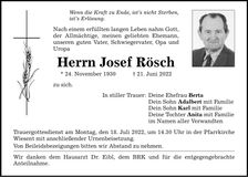 Traueranzeige Josef Rösch