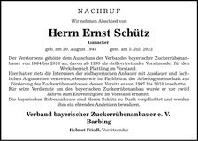 Traueranzeige Ernst Schütz