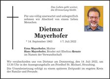 Traueranzeige Dietmar Mayerhofer