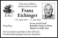 Traueranzeige Franz Eichinger