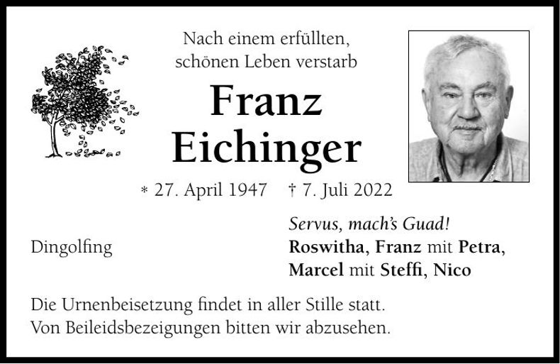 Traueranzeige Franz Eichinger