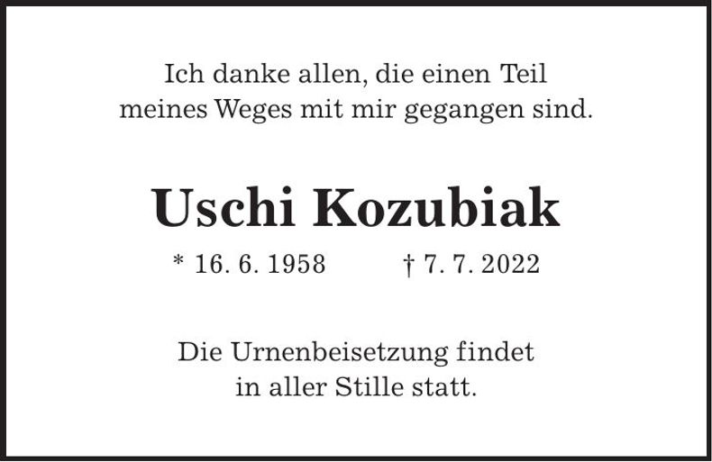 Traueranzeige Uschi Kozubiak