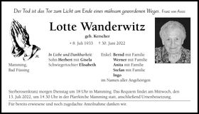 Traueranzeige Lotte Wanderwitz
