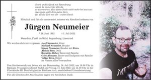 Traueranzeige Jürgen Neumeier
