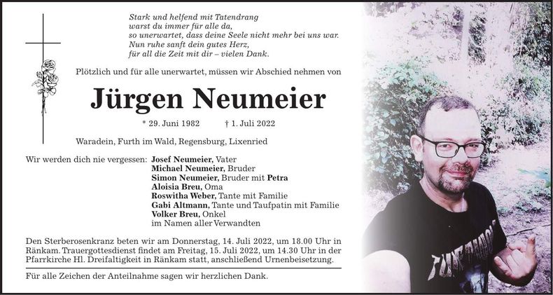 Traueranzeige Jürgen Neumeier