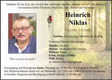 Traueranzeige Heinrich Niklas